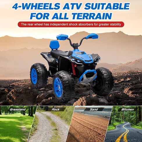 Kids ATV 4 Wheeler Ride on Eletric Motorcycle, 24V Battery Powered, KidsElectric Toy Car, with High&Low Speed, Music, Led Lights, Ride On Car for 3-8 Kids,Blue in Saudi Arabia