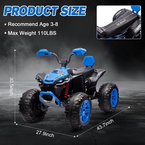 Kids ATV 4 Wheeler Ride on Eletric Motorcycle, 24V Battery Powered, KidsElectric Toy Car, with High&Low Speed, Music, Led Lights, Ride On Car for 3-8 Kids,Blue in Saudi Arabia