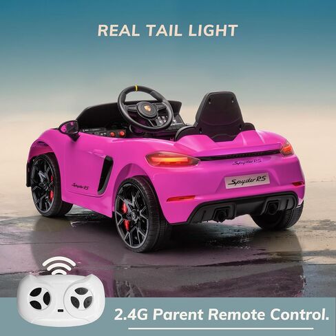 Licensed Porsche 718 12v Kids Electric Ride On Car with Parent Remote Control,Adjustable 2-5 Mph,LED Front&Tail Lights,Bluetooth Music Player,Soft Slow Start,Spring Suspension (Pink) in Saudi Arabia