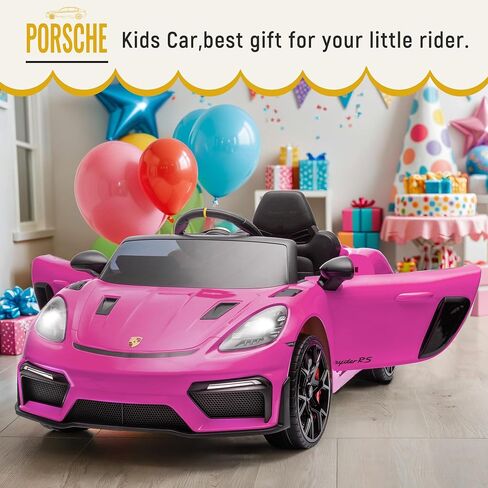 Licensed Porsche 718 12v Kids Electric Ride On Car with Parent Remote Control,Adjustable 2-5 Mph,LED Front&Tail Lights,Bluetooth Music Player,Soft Slow Start,Spring Suspension (Pink) in Saudi Arabia
