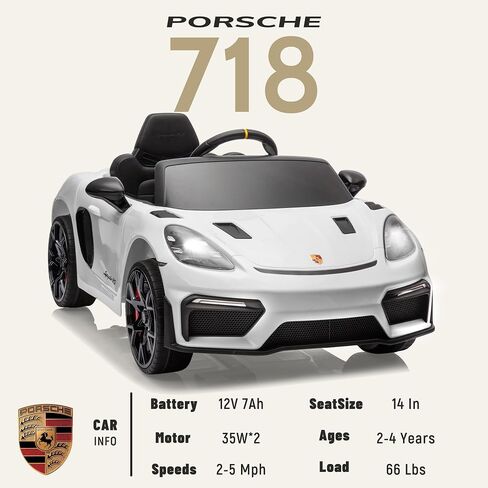 Licensed Porsche 718 12v Kids Electric Ride On Car with Parent Remote Control,Adjustable 2-5 Mph,LED Front&Tail Lights,Bluetooth Music Player,Soft Slow Start,Spring Suspension (Pink) in Saudi Arabia
