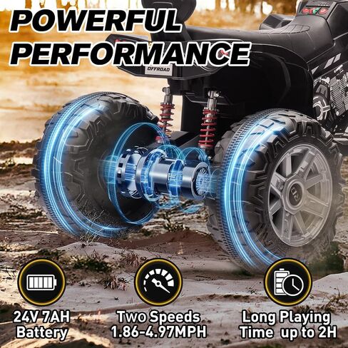 Kids ATV 4 Wheeler Ride on Eletric Motorcycle ، سيارة ألعاب كهروضوئية مدتها 24 فولت ، مع سرعة عالية ومنخفضة ، موسيقى LED ، ركوب السيارة مقابل 3-8 أطفال ، أزرق ، in Kuwait