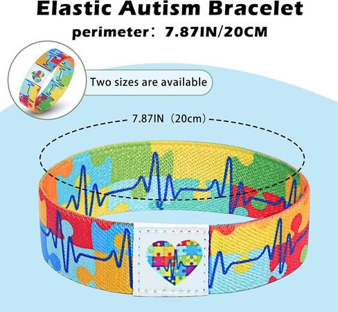 Autism Awareness Bracelet Elastic Wristband Puzzle Heart Design Blue Heartbeat Line Sensory Support for Adults Autism Mom Gifts Autismo Durable in Kuwait