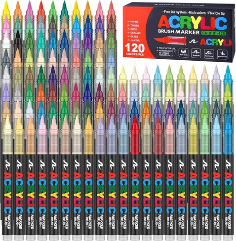 240 Acrylic Paint Markers, Soft Brush Tip Acrylic Markers for Rock Painting, Wood, Stone, Glass, Canvas, Fabric, Ceramic - Brush Tip Water Based Acrylic Markers Pens in Saudi Arabia