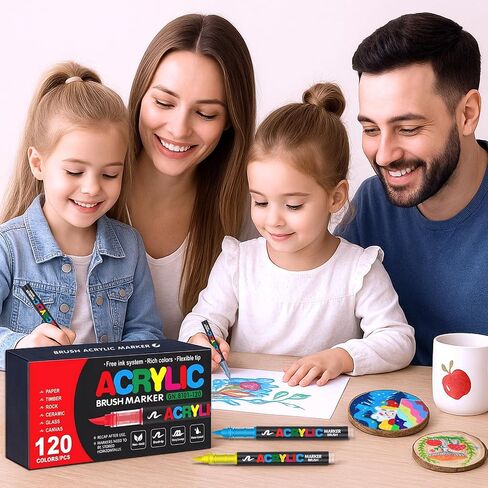 240 Acrylic Paint Markers, Soft Brush Tip Acrylic Markers for Rock Painting, Wood, Stone, Glass, Canvas, Fabric, Ceramic - Brush Tip Water Based Acrylic Markers Pens in Saudi Arabia