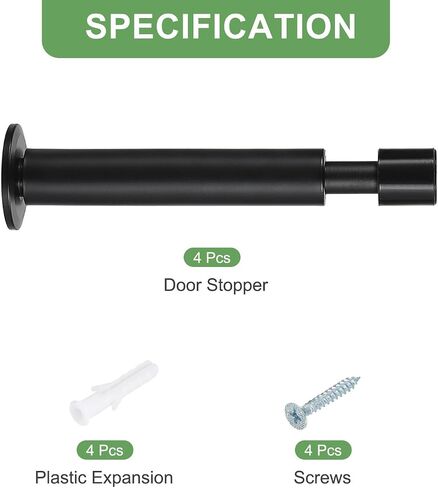 uxcell Door Stopper, 4Pcs Door Stoppers Bumper Wall Protector with Soft Rubber Tips Aluminum Alloy 4.3inch, Black in Saudi Arabia