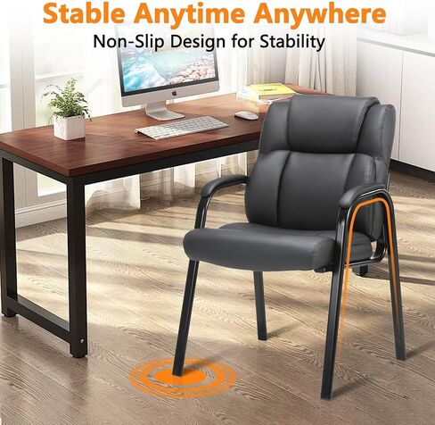 CLATINA Black Guest Chair with Arms, Office Reception Chairs for Conference and Waiting Room, Ergonomic Leather Visitor Desk Chair No Wheels Side Office Home Chairs in Kuwait