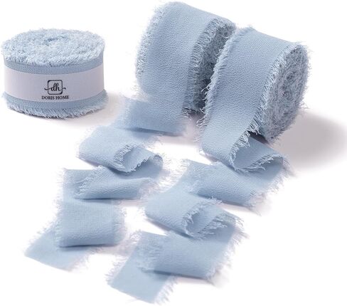 Doris Home Dusty Blue Chiffon Ribbon لباقة الزهور ، شريط النسيج 1 "x21YD للاختلاف الهدايا ، الشريط المصنوع يدويًا لدعوات الزفاف/زينة عيد الميلاد in Kuwait