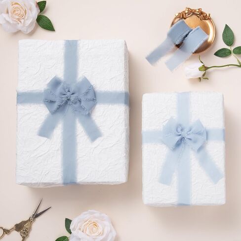 Doris Home Dusty Blue Chiffon Ribbon لباقة الزهور ، شريط النسيج 1 "x21YD للاختلاف الهدايا ، الشريط المصنوع يدويًا لدعوات الزفاف/زينة عيد الميلاد in Kuwait