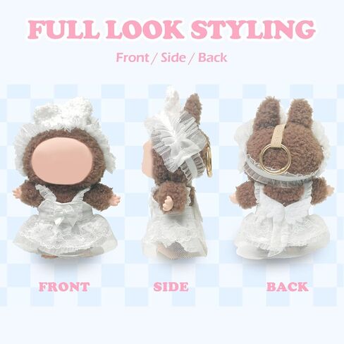 ملابس متوافقة مع دمية Labubu ، مجموعة ملابس Labubu - فستان وردي + عقال القوس + حقيبة كتف بيضاء لدمع لابوبو ، إكسسوارات أنيقة لدمية لابو 17 سم ، لا دمية (حلم كاميليا الوردي) in Kuwait