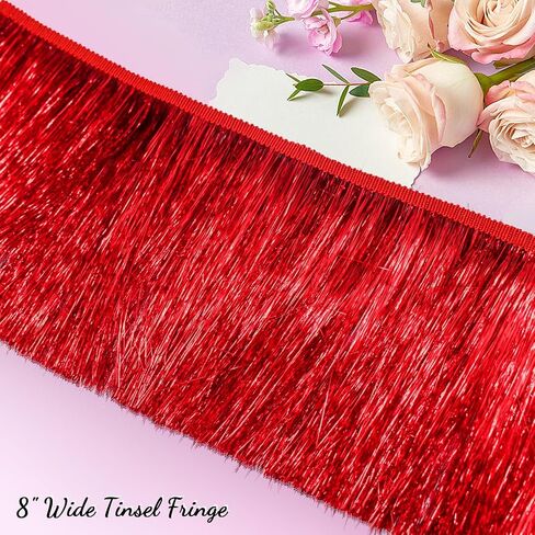 Fqtanju 8 "Wide Tinsel Fringe Tinsel Lace Trim Tinsel Garland Diy Diy Dance Dance Costume Theruming Fring in Saudi Arabia