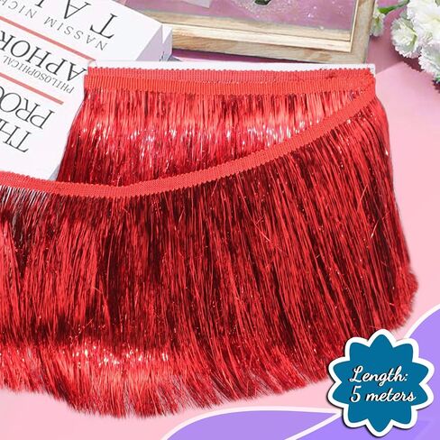 Fqtanju 8 "Wide Tinsel Fringe Tinsel Lace Trim Tinsel Garland Diy Diy Dance Dance Costume Theruming Fring in Saudi Arabia
