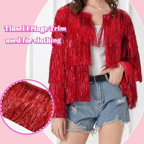 Fqtanju 8 "Wide Tinsel Fringe Tinsel Lace Trim Tinsel Garland Diy Diy Dance Dance Costume Theruming Fring in Saudi Arabia