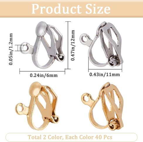 1 Box 80Pcs Real 18K Gold Plated Clip-on Earring Converter Clip Earrings Findings Stainless Steel Earring Clips with Loops Non Pierced Clip on Earring Converter for Jewelry Making Supplies in Saudi Arabia