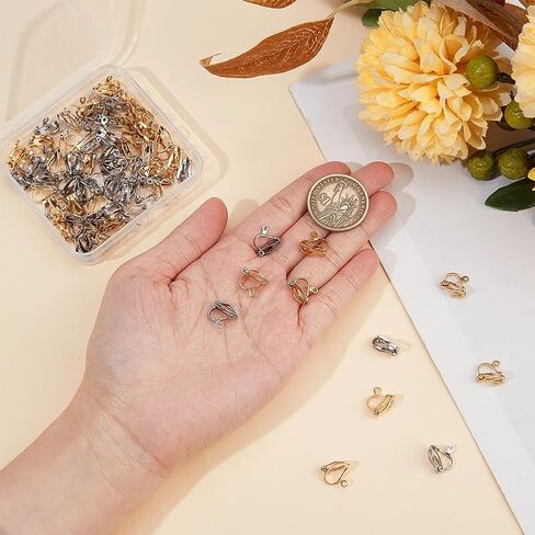1 Box 80Pcs Real 18K Gold Plated Clip-on Earring Converter Clip Earrings Findings Stainless Steel Earring Clips with Loops Non Pierced Clip on Earring Converter for Jewelry Making Supplies in Saudi Arabia