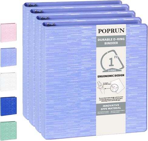 POPRUN 3 D-Ring Binder 1 Inch, PVC-Free, Holds 225 Sheets of 8.5 x 11 Paper, Extra Durable Organizer with 2 Pockets for School & Office, Heavy-Duty, 1 Pack, Cornflower Purple in Kuwait