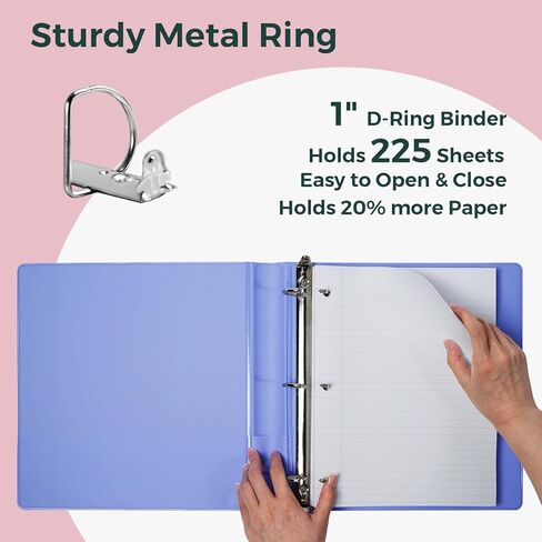 Poprun 3 D-Ring Binder 1 بوصة ، خالية من PVC ، ويحمل 225 ورقة من 8.5 × 11 ورقة ، منظم متين إضافي مع جيبين للمدرسة والمكتب ، والخدمة الشاقة ، وحزمة واحدة ، و Cornflower Purple in Kuwait