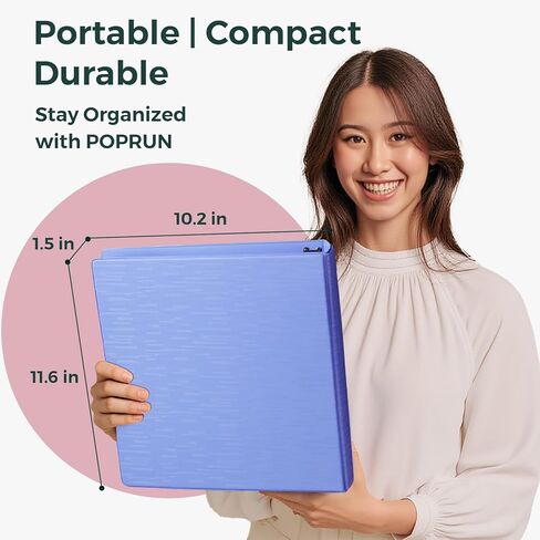 Poprun 3 D-Ring Binder 1 بوصة ، خالية من PVC ، ويحمل 225 ورقة من 8.5 × 11 ورقة ، منظم متين إضافي مع جيبين للمدرسة والمكتب ، والخدمة الشاقة ، وحزمة واحدة ، و Cornflower Purple in Kuwait