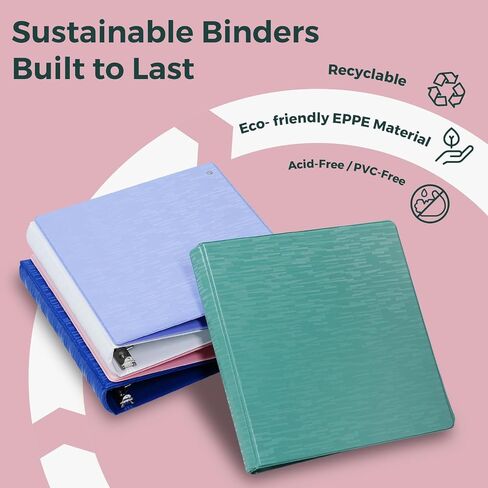 POPRUN 3 D-Ring Binder 1 Inch, PVC-Free, Holds 225 Sheets of 8.5 x 11 Paper, Extra Durable Organizer with 2 Pockets for School & Office, Heavy-Duty, 1 Pack, Cornflower Purple in Kuwait