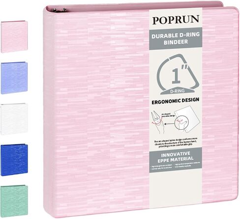 POPRUN 3 D-Ring Binder 1 Inch, PVC-Free, Holds 225 Sheets of 8.5 x 11 Paper, Extra Durable Organizer with 2 Pockets for School & Office, Heavy-Duty, 1 Pack, Cornflower Purple in Kuwait