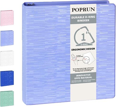 POPRUN 3 D-Ring Binder 1 Inch, PVC-Free, Holds 225 Sheets of 8.5 x 11 Paper, Extra Durable Organizer with 2 Pockets for School & Office, Heavy-Duty, 1 Pack, Cornflower Purple in Kuwait