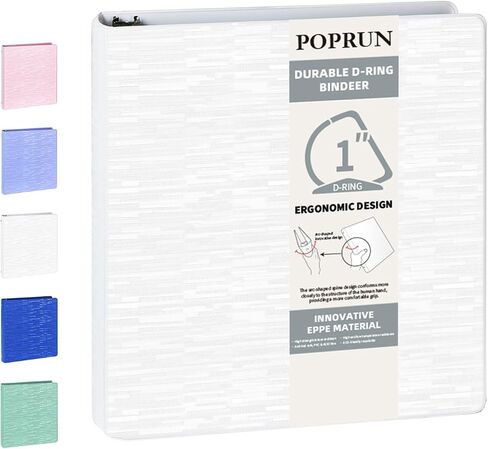 POPRUN 3 D-Ring Binder 1 Inch, PVC-Free, Holds 225 Sheets of 8.5 x 11 Paper, Extra Durable Organizer with 2 Pockets for School & Office, Heavy-Duty, 1 Pack, Cornflower Purple in Kuwait