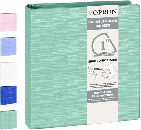 Poprun 3 D-Ring Binder 1 بوصة ، خالية من PVC ، ويحمل 225 ورقة من 8.5 × 11 ورقة ، منظم متين إضافي مع جيبين للمدرسة والمكتب ، والخدمة الشاقة ، وحزمة واحدة ، و Cornflower Purple in Kuwait