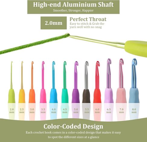 خطافات كروشيه مريحة 8 ملم مع مقبض قبضة الراحة لتخفيف التهاب المفاصل وتخفيف آلام اليد-إبر كروشيه سهلة الاستخدام للمبتدئين ، وكبار السن ، ومحدودة حرارة التنقل (خطاف الكروشيه 8 مم) in Kuwait