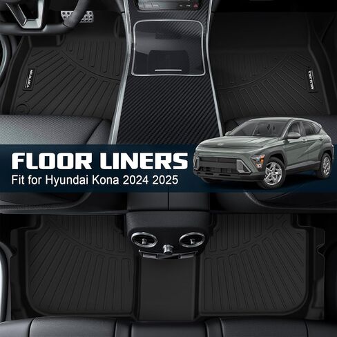 سجادات الأرضية وبطانة البضائع لعام 2024 Hyundai Kona SEL/SE/N Line/محدودة لجميع الأحوال الجوية بطانات أرضية مطاطية TPE مجموعة كاملة من ملحقات سجادة السيارات، أسود (ليس للنماذج الكهربائية) in Kuwait