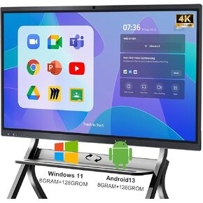 Smart Board,65" Smart Board for Classroom Office Home, 4K UHD Touch Screen Open Dual System Smart Whiteboard,Digital whiteboard with 48MP HD Camera(Board+Wall Mount Included)