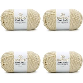Thin Chenille Yarn for Crocheting & Knitting, Soft Plush Yarn for DIY Crafts, Amigurumi, Home Decor - 3 Light - 4 Pack of 1.7oz/142yds - Black
