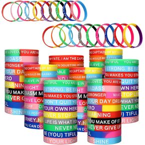 Sinmoe 200 Pieces Motivational Quote Rubber Wristbands Bulk Colored Inspirational Silicone Bracelets Stretch Unisex Wristbands for Coworker Women Men Gifts, 20 Styles (Contrast Colors)