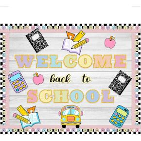 54 Pcs Welcome Back to School Bulletin Board Set Composition Notebook Classroom Decor First Day of School Classroom Colorful Welcome Back Bulletin Board Border Set Chalkboard Wall Decor
