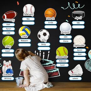 30pcs Sports Cutouts Sports Birthday Bulletin Board Decorations Happy Birthday Cutouts with 50pcs Glue Points Classroom Birthday Chart for Classroom Wall Calendars Bedroom Home Bulletin Board Decor
