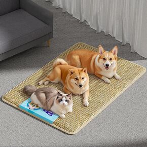 Cooling Pet Mat for Dogs and Cats – Natural Rattan Straw Pad, Breathable Summer Pet Pad for Small & Large Pets, Anti-Slip Cool Mattress for Indoor & Outdoor Use (Medium)