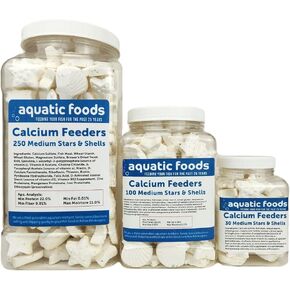 Aquatic Foods Inc. متوسطة الحجم النجوم وقذائف التغذية الكالسيوم للروبيان ، والوحدات ، والسرطان ، وجراد البحر ، وسرطان البحر ، وجميع الأسماك الاستوائية ... 20 كيس العد