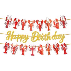 Crawfish Boil عيد ميلاد سعيد لافتة عيد ميلاد ، ديكورات علامة المأكولات البحرية ، مستلزمات الروبيان جراد البحر ، ديكور Cajun bday