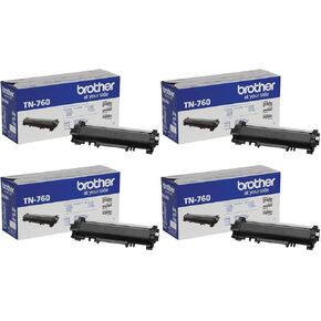 Brother Genuine High Yield Black Toner Cartridge 4-Pack, TN760, Replacement Black Toner, Page Yield Up to 3,000 Pages Each