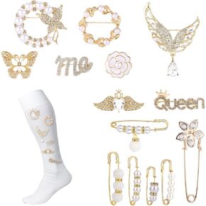 14pcs Socks Charms, Shoe Charms Button Brooch Pins with Sparkling Safety Pins Jewelry Inspired for Socks Shoes Clothes Hat (Gold)