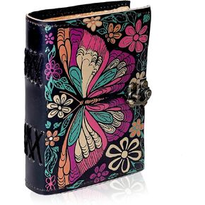 Handmade Colorful Butterfly Leather Journal Floral Printed Diary with Vintage Deckle Edge Paper Antique Writing Journal for Men and Women Travel Diary for Notes Sketching Drawing and Gifting 5x7 inches