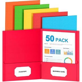 50 Pack Two-Pocket Folders, Folders with Pockets, 5 Assorted Colors Letter Size Heavy Duty 2 Pocket Folders, Paper File Folder for School Office Home Business