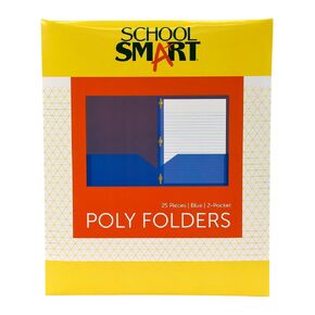 School Smart 2-Pocket Poly Folders with Fasteners, Blue, Pack of 25