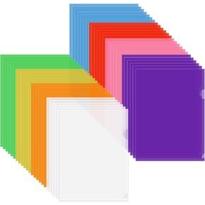 48 Pack Colored Clear Plastic Folders Reusable A4 & Letter Size Document Folder Project Pockets Sleeves Assorted Colors L-Type Transparent Folders for School Home Office