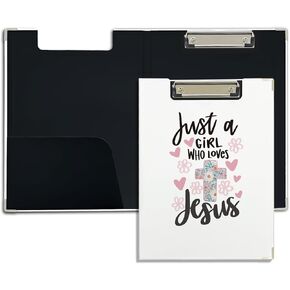 Christian Bible Verse Clipboard Folio with Storage,Christian Padfolio for Women,Just a Girl Who Loves Jesus Clipboard Folder Office School Supplies