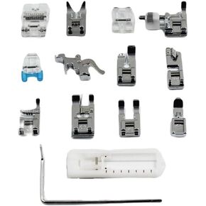 14pcs Presser Feet Set with Snap On Low Shank Adapter Universal Presser Foot Holder for Brother Singer Janome Babylock Kenmore Sewing Machine Use