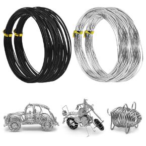 4PCS 18 Gauge Aluminum Wire for Jewelry, Craft, 10-Meter per Roll Craft Wire Black Silvery Bendable Metal Wire for Sculpting/Modelling/Bonsai Training 1mm Dia 18-Gauge