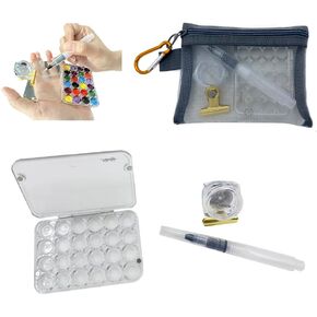 Portable 24-Well Acrylic Paint Palette with Magnetic Brush Washer – Compact and Lightweight – Perfect for Artists, Students, and Travel – Includes 1 Brush and Magnetic Mixing Cups (Gray)
