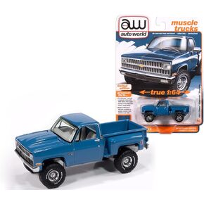 1981 Stepside Pickup Truck Blue Muscle Trucks Series 1/64 Diecast Model Car by Auto World 64452-AWSP179A