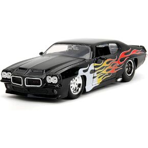 Big Time Muscle 1:24 1971 Pontiac GTO Die-Cast Car, Toys for Kids and Adults(Black Flames)