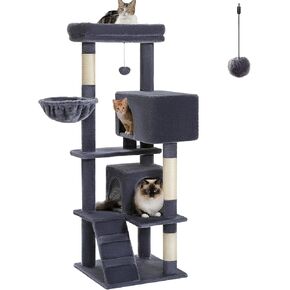 شجرة قطط طولها 71 بوصة للقطط الداخلية البالغة البالغة ، برج القط متعدد المستويات مع أرجوحة كبيرة إضافية ، 2 كهوف القط ، جثم أعلى فسيح ، وسادة الخدش ، البيج in Kuwait